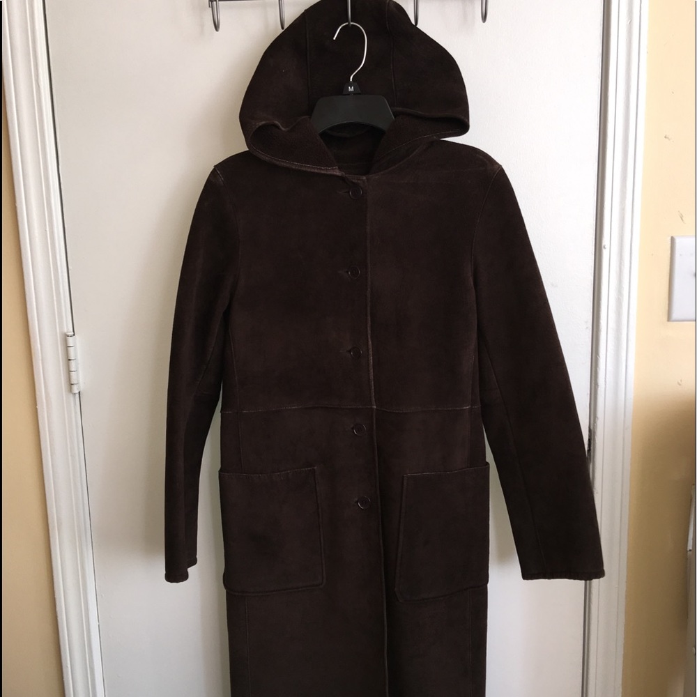 Kenneth Cole shearling suede hooded coat